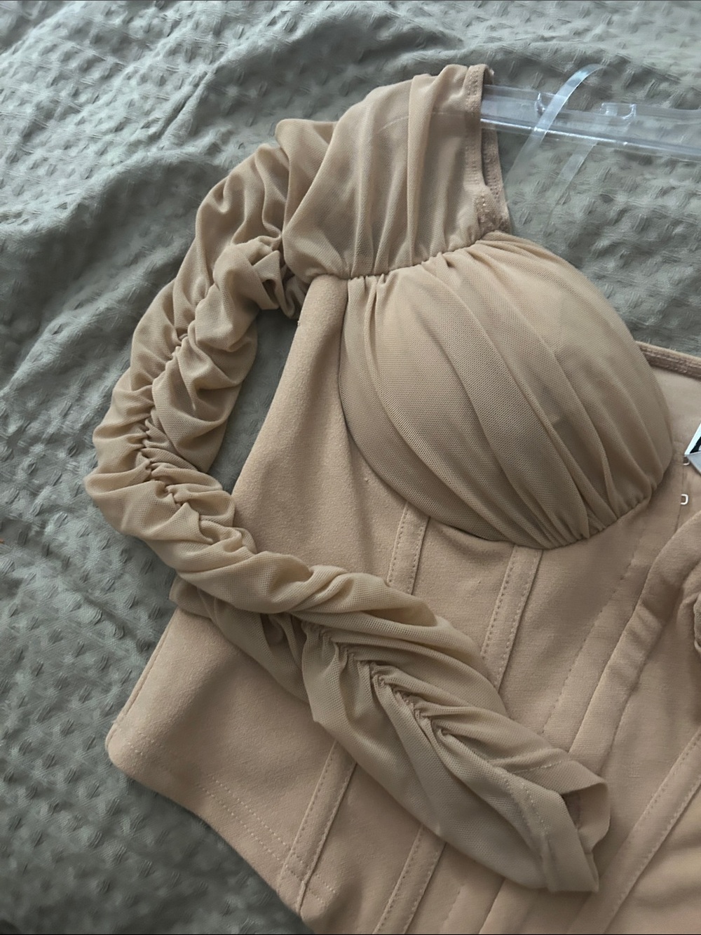 Windsor Nude Beige Off-Shoulder Corset Crop Top - Picture 4 of 6